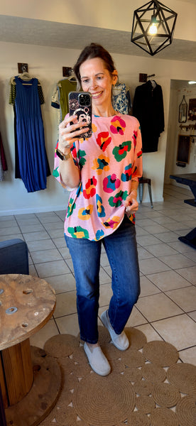 Pink Colorful Leopard Print Loose Fit Top