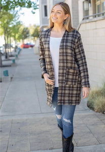 Longer Length Plaid Cardigan