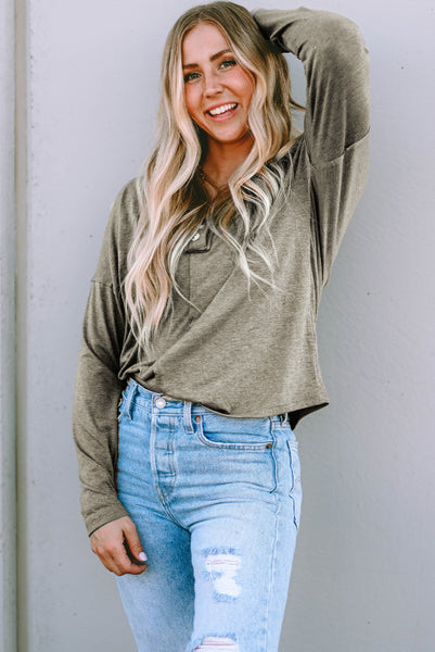 Olive Green Henley Long Sleeve Top