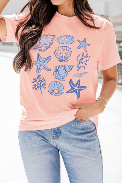 Pink Seashell Graphic Casual Tee