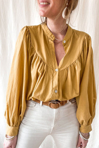 Oversized Mustard Yellow Button Up Top