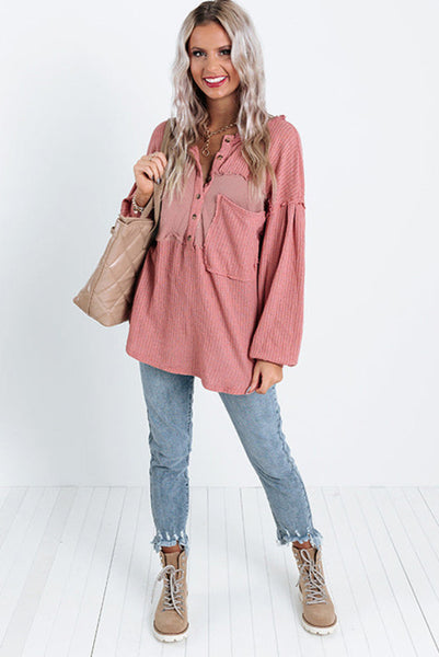 Mauve Pink Mixed Textures Loose Fit Tunic with Frayed Patchwork Detailing