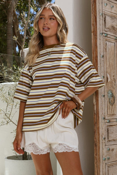 Brown Striped Relaxed Tee