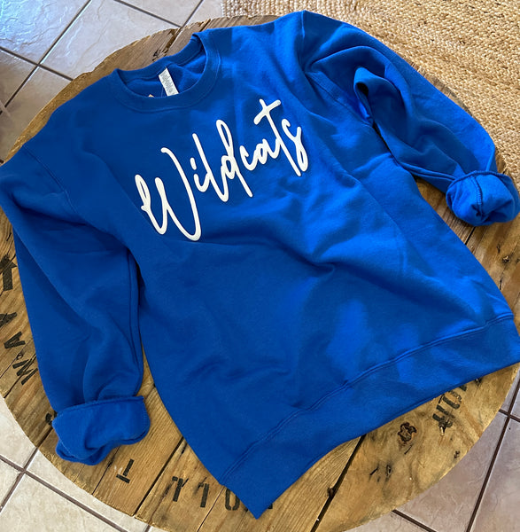 Royal Blue ‘Wildcats’ with Puff Lettering Pullover - Youth and Adult Sizing - Mama and Mini