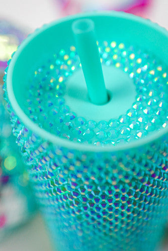 Mint Green Sparkle Eco Reusable Cup with Straw
