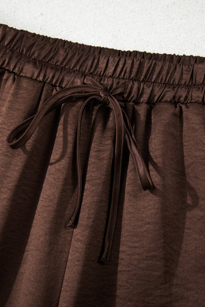 Dark Brown Braided V-Neck Top and Drawstring Pants Set