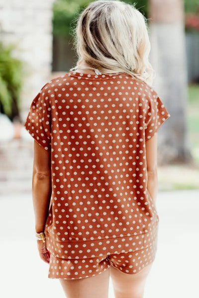 Brown Polka Dot Top and Shorts Set