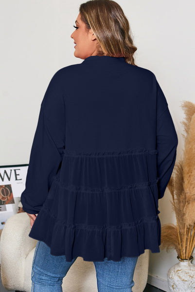 Curvy Flowy Navy Blue Ruffle Tiered Babydoll Top