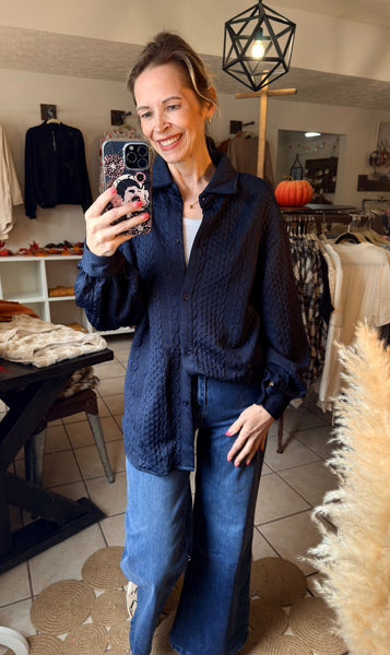 Navy Quilted Button Up Shacket