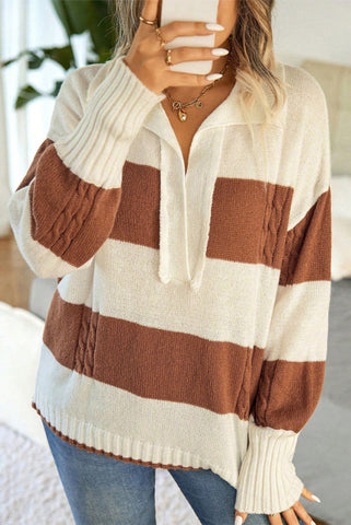 Brown Striped Collared Sweater