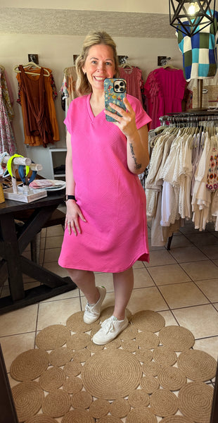 Rose Pink Textured Midi Dress