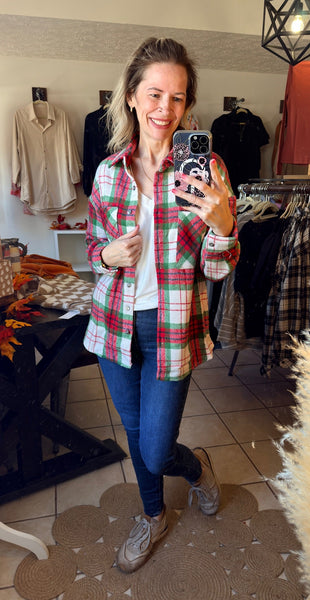 Red and Green Christmas Plaid Flannel Shacket