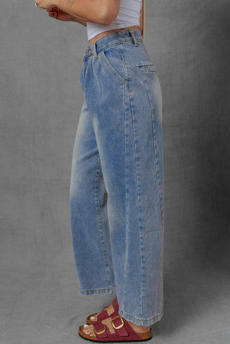 Pleat Detailed Wide Legged Ankle Jeans