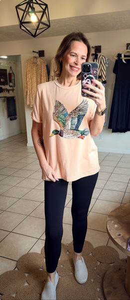 Soft Peach Flying Mallard Duck Printed Tee