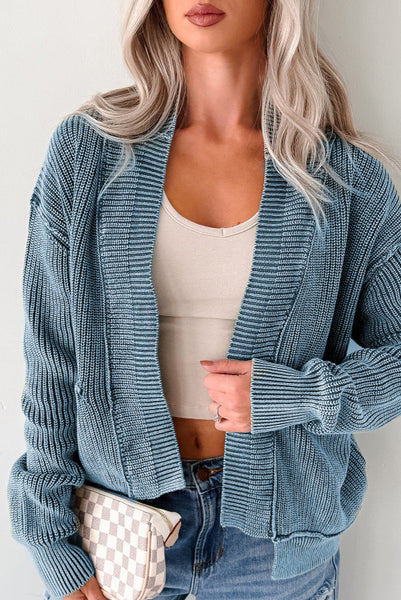 Open Front Exposed Seam Cardigan with Uneven Hemline