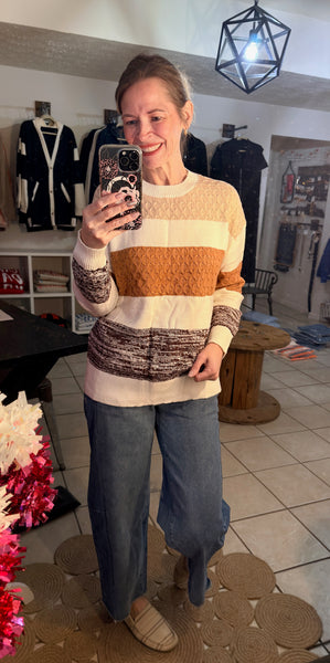 Brown Stripes Colorblocked Sweater