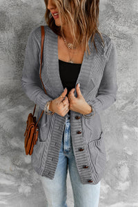 Gray Cable Knit Mid Length Cardigan