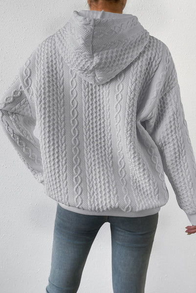 Gray Cable Knit Textured Hoodie Pullover