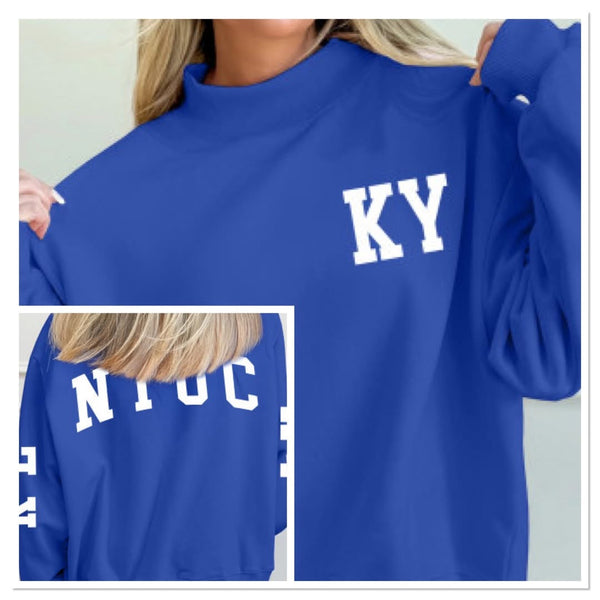 Royal Blue KY Kentucky Mock Neck Sweatshirt Pullover