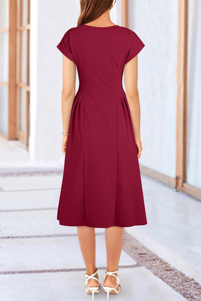 Red Dahlia V-Neck Flared Midi Dress