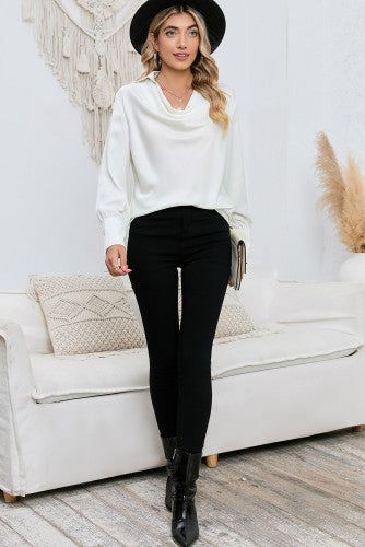 White Collared Cowl Neck Blouse