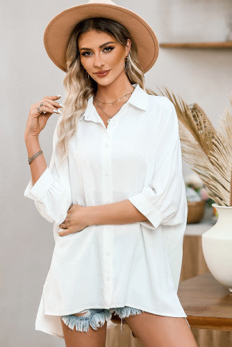 White Oversized Button Up Top