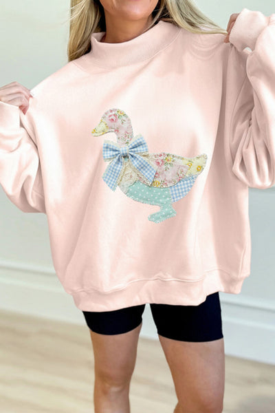 Granny Core Light Pink Mock Neck with Quilted Goose Graphic