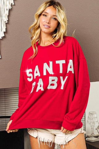 Silver Sparkly Santa Baby Red Pullover