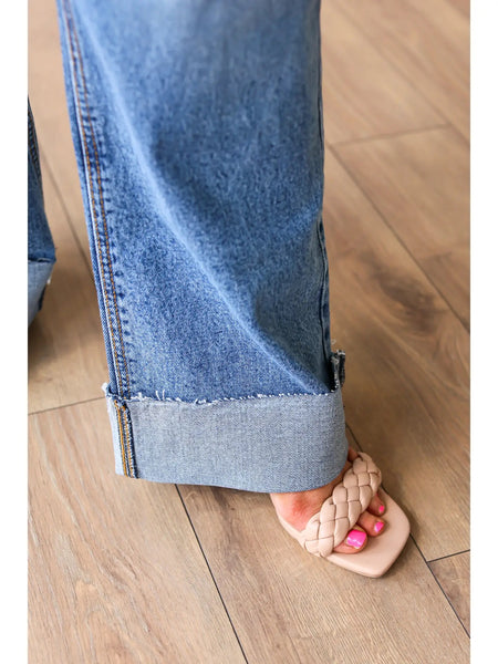 Straight Leg Cuffed Jeans