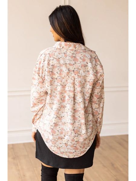 Mauve Floral Long Sleeve Button Up Blouse