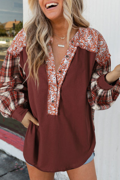 Maroon Plaid and Floral Top