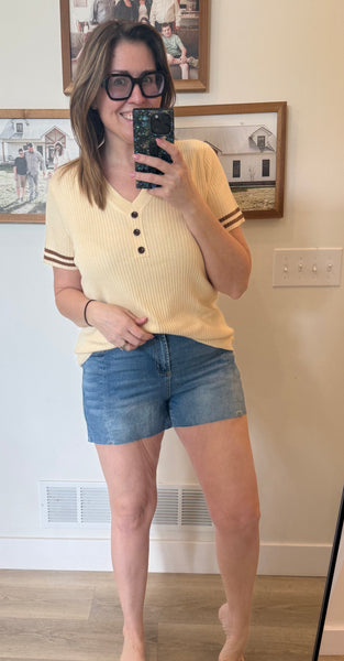 Super Soft Ribbed V neck Retro Stripe Top