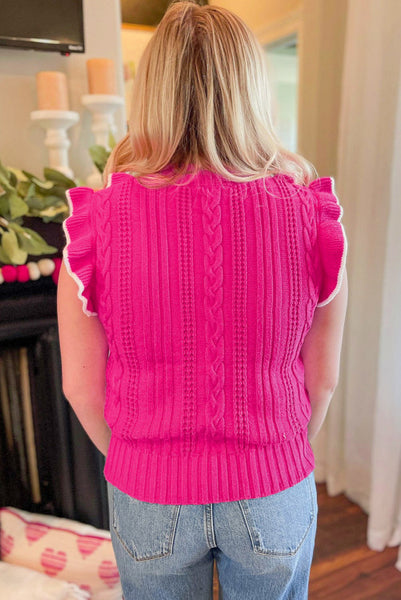 Pink Mock Neck Ruffled Sweater Knit Top