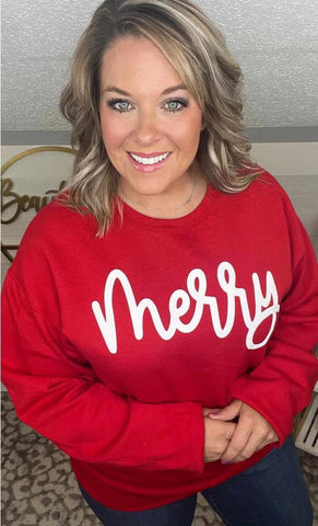 Merry Red Sweatshirt - Holiday Sweatshirt - Christmas Sweatshirt