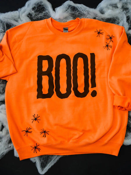 BOO! Crewneck Sweatshirt Pullover - Orange Halloween Sweatshirt Pullover