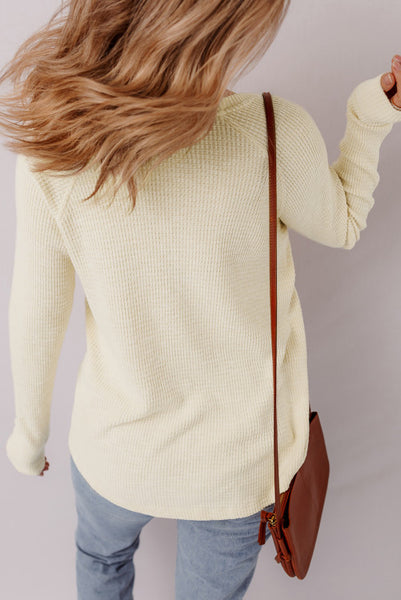 Cream Long Sleeve Waffle Knit Henley Top