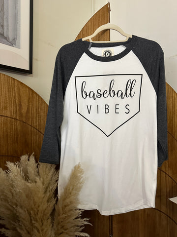 Basebal Vibes Tee  - Raglan - Baseball Mom - Baseball Season - Super Soft