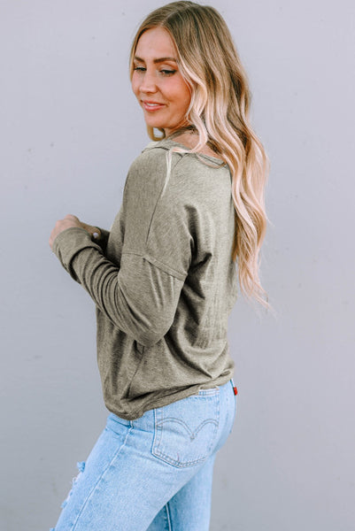 Olive Green Henley Long Sleeve Top