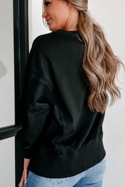 Black Exposed Seam Pullover with Side Slits