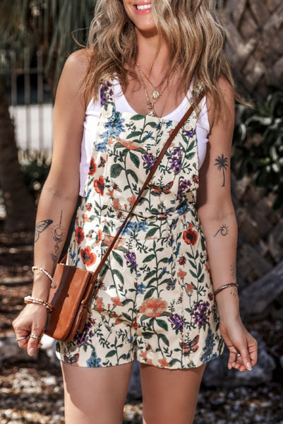 Floral Overalls with Zip Side and Adjustable Button Straps