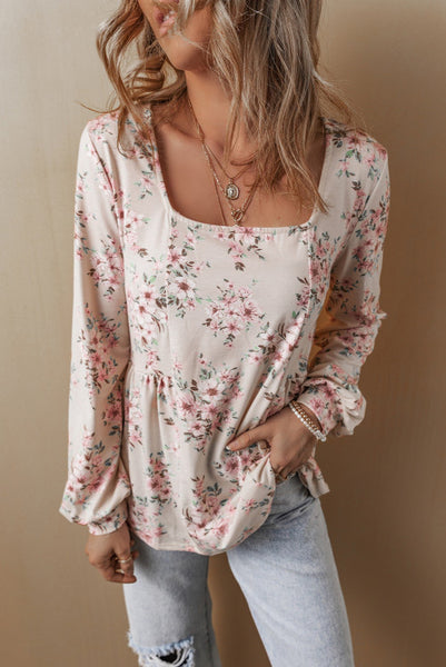 Floral Long Sleeve with Scoop Neck