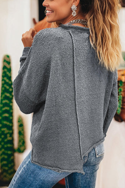 Gray Raw Edge Uneven Hem Patchwork Sweater