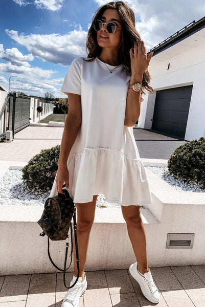 White Drop Waist Dress with Ruffle Details