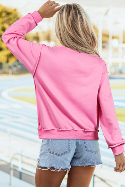 Bright Pink Reversible Mock Neck Sweatshirt Pullover