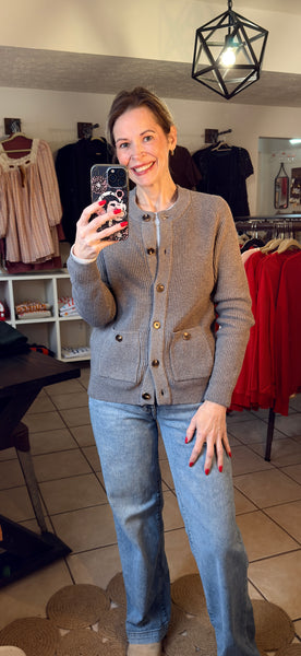 Gray Chunky Sweater Knit Button Front Cardigan