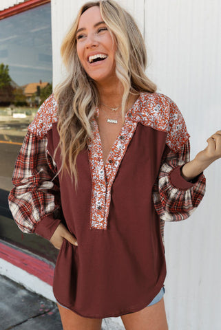 Maroon Plaid and Floral Top