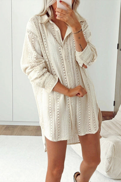 Ivory Crochet Loose Fit Lace Button Up Top