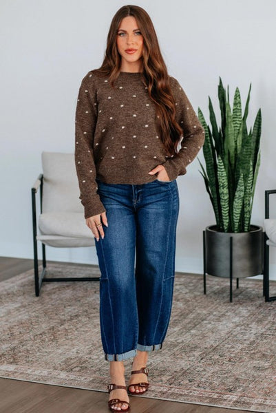 Coffee Brown Polka Dot Sweater