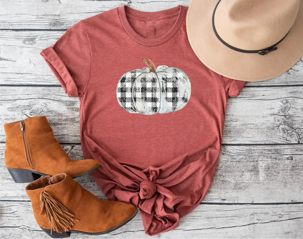 Plaid Pumpkin Fall Tee - Terracotta T-shirt