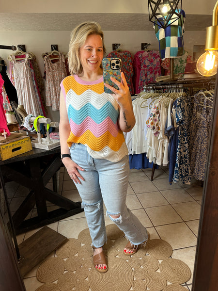 Colorblock Scalloped Summer Sweater Knit Tank